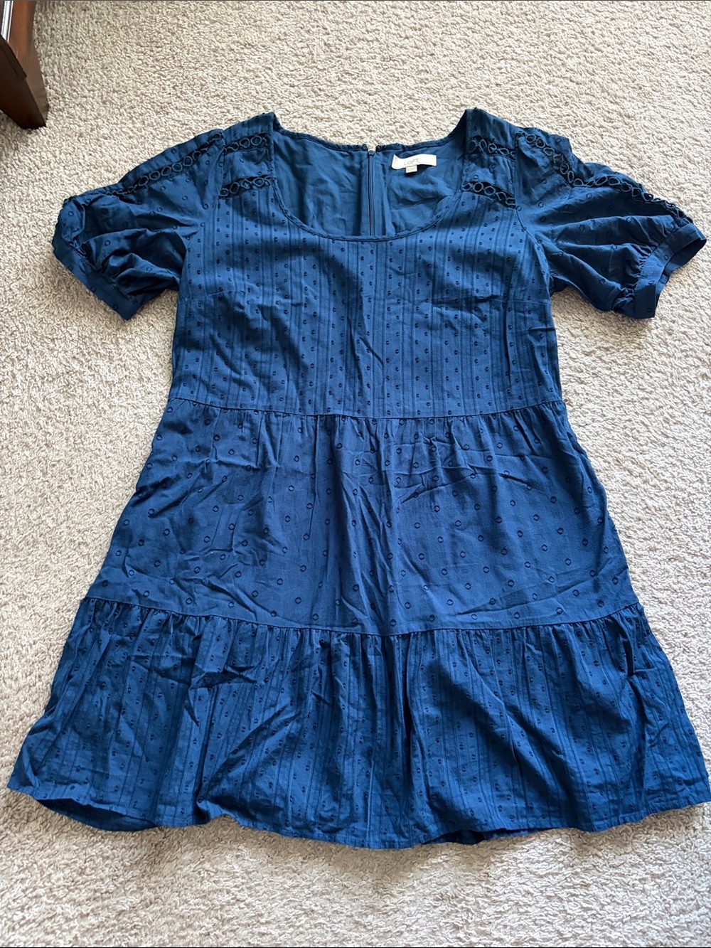 LOFT Navy Eyelet Tiered Mini Dress